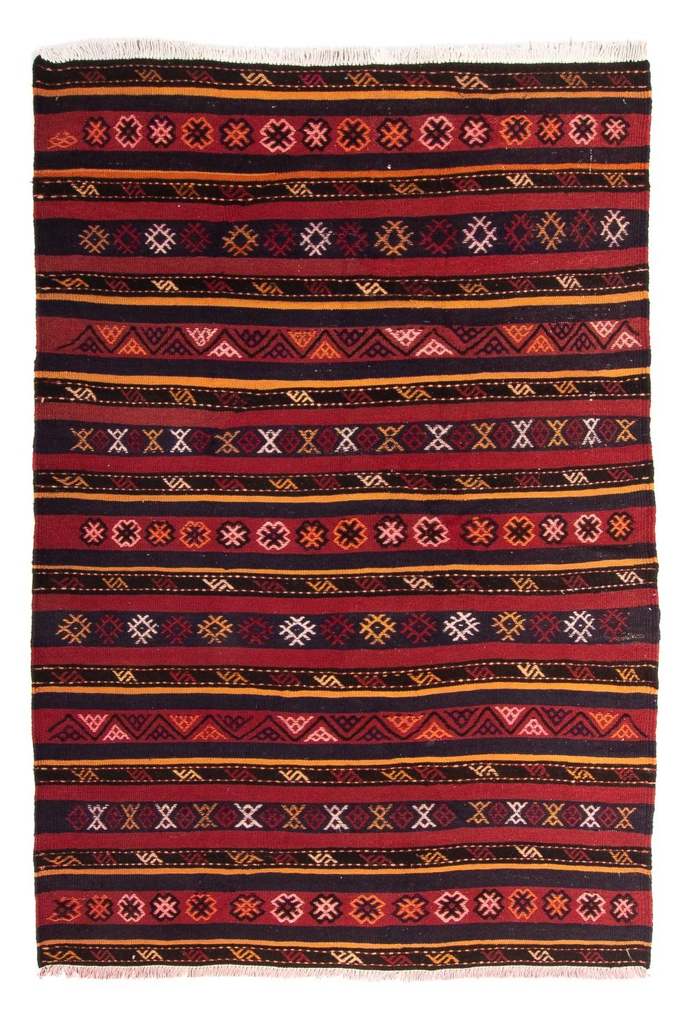Kelim-tæppe - gammelt - 210 x 140 cm - flerfarvet