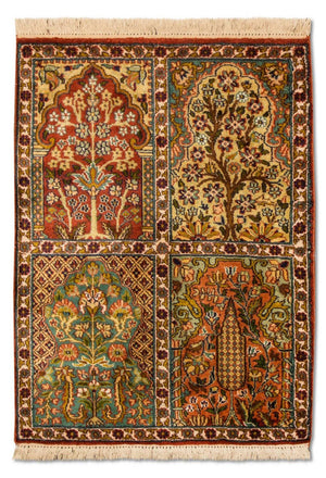 Silketæppe - Kashmir Silk - 91 x 65 cm - flerfarvet