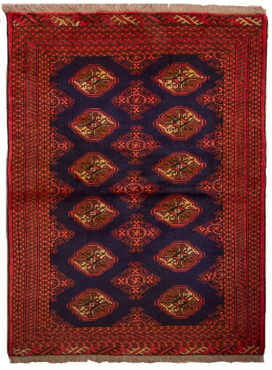 Turkaman-tæppe - 135 x 103 cm - mørkeblå
