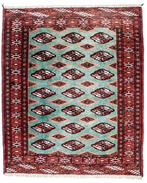 Turkaman-tæppe - 124 x 100 cm - turkis