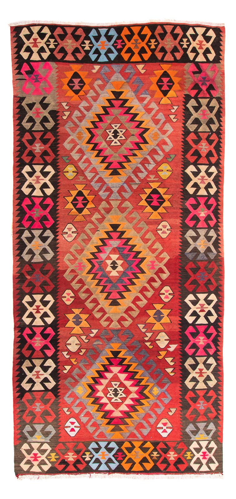Løber Kelim-tæppe - gammelt - 350 x 150 cm - flerfarvet