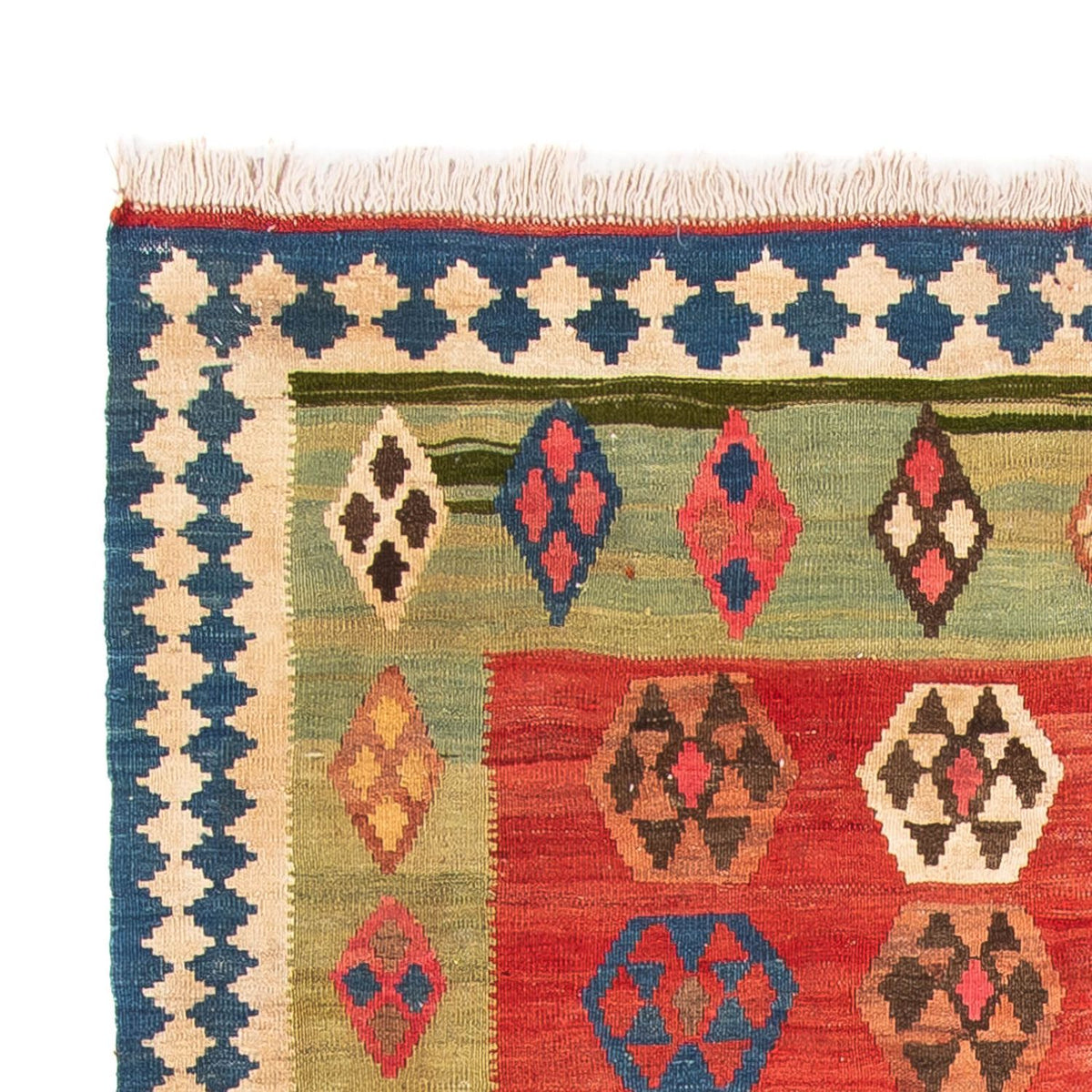 Kelim-tæppe - gammelt - 230 x 150 cm - flerfarvet