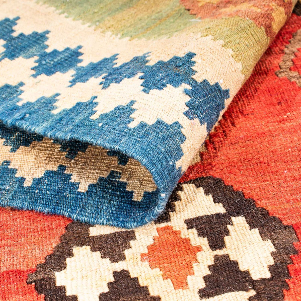 Kelim-tæppe - gammelt - 230 x 150 cm - flerfarvet
