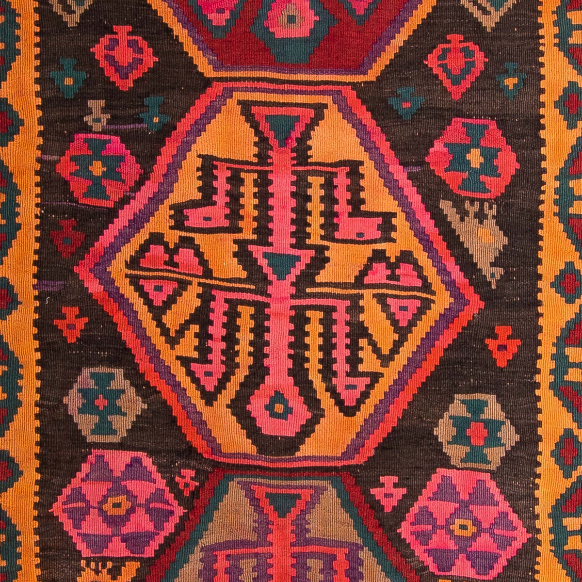Løber Kelim-tæppe - gammelt - 375 x 142 cm - flerfarvet