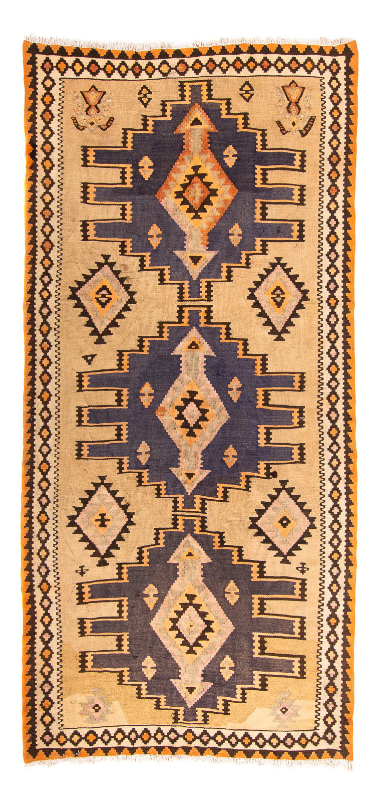 Kelim-tæppe - gammelt - 265 x 140 cm - flerfarvet