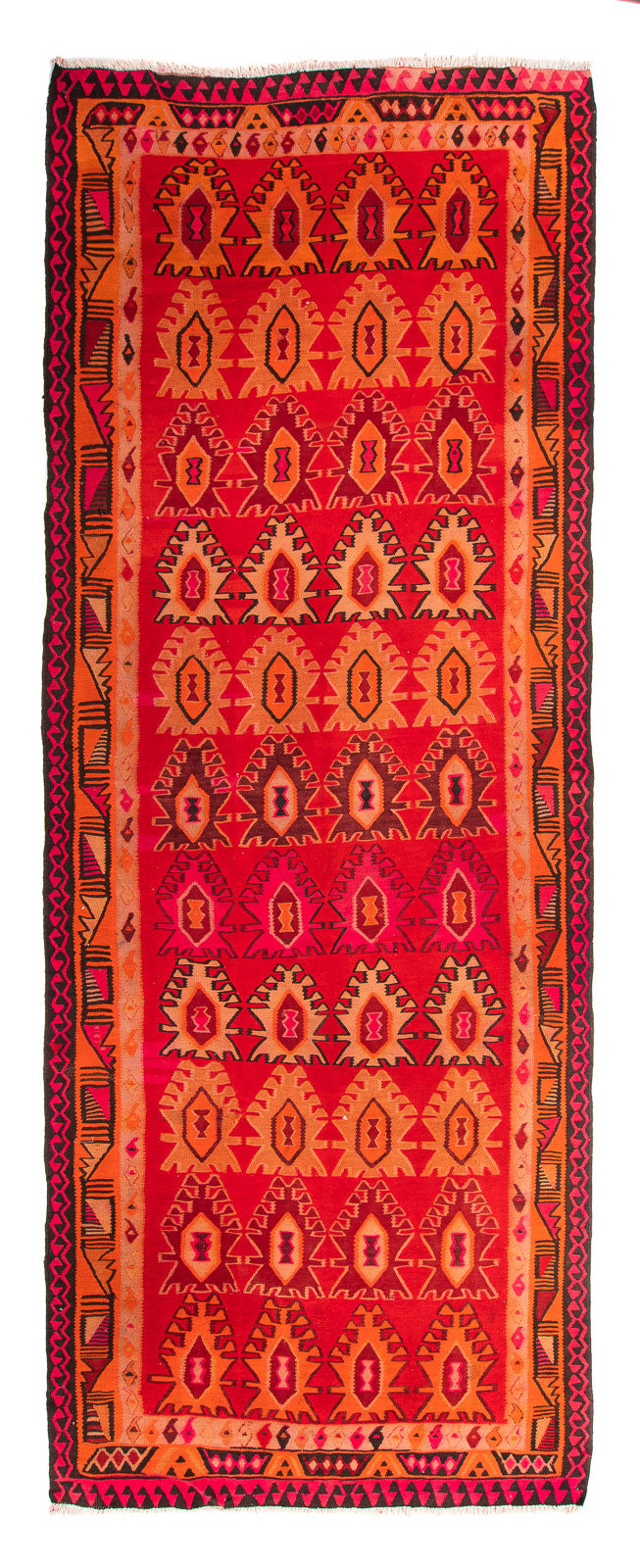 Løber Kelim-tæppe - gammelt - 395 x 155 cm - flerfarvet