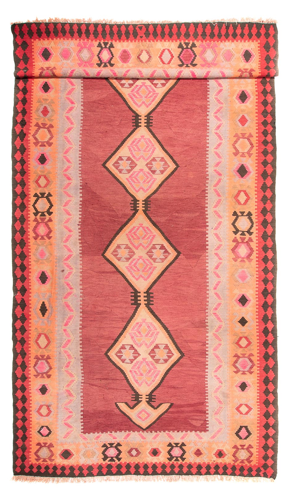 Løber Kelim-tæppe - gammelt - 435 x 200 cm - lysrød