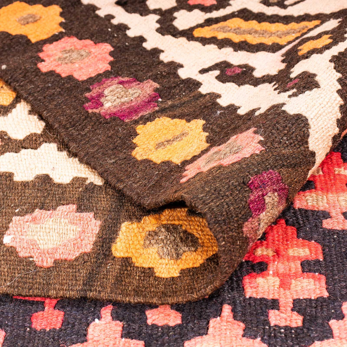 Kelim-tæppe - gammelt - 270 x 145 cm - flerfarvet