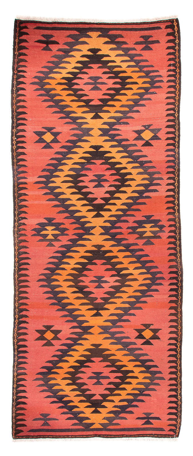 Løber Kelim-tæppe - gammelt - 400 x 140 cm - lysrød