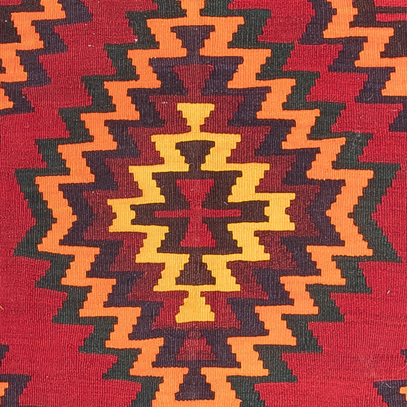 Løber Kelim-tæppe - gammelt - 440 x 124 cm - mørkerød