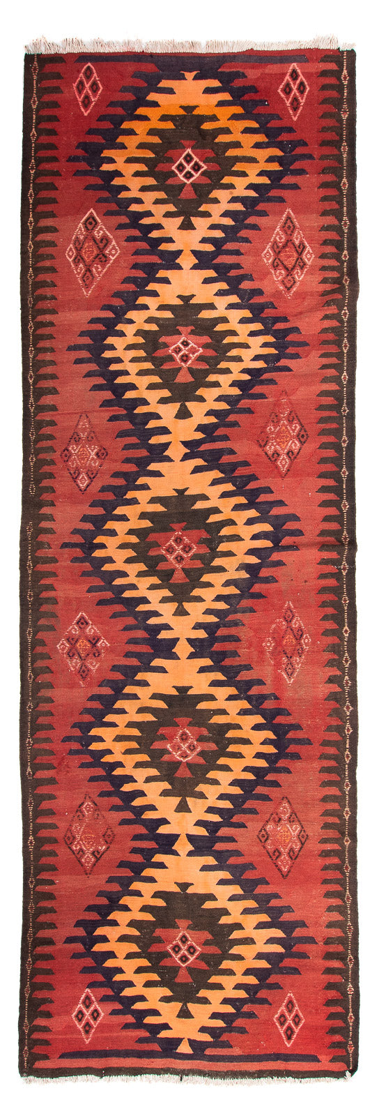 Løber Kelim-tæppe - gammelt - 395 x 145 cm - flerfarvet