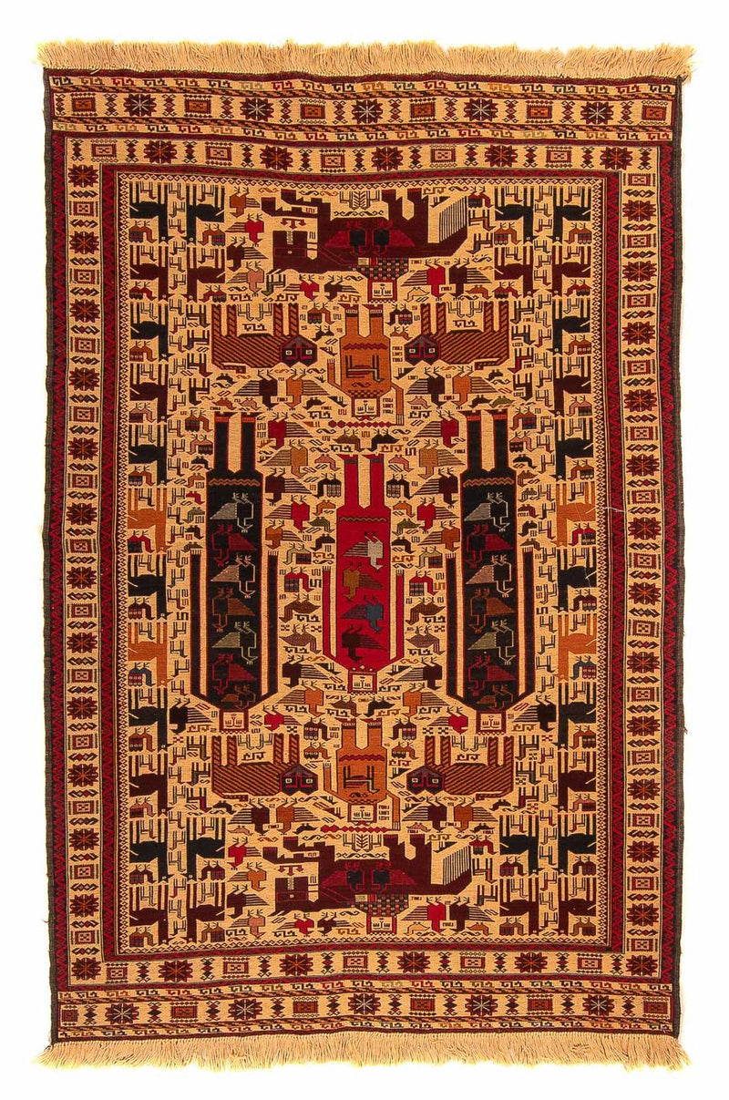 Kelim-tæppe - orientalsk - 197 x 129 cm - lys brun
