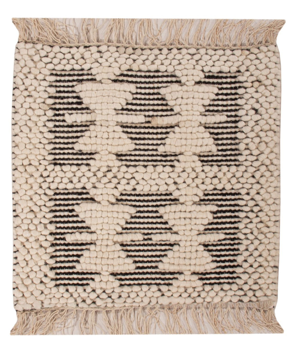 Uldtæppe firkantet  - 49 x 46 cm - sort og hvid