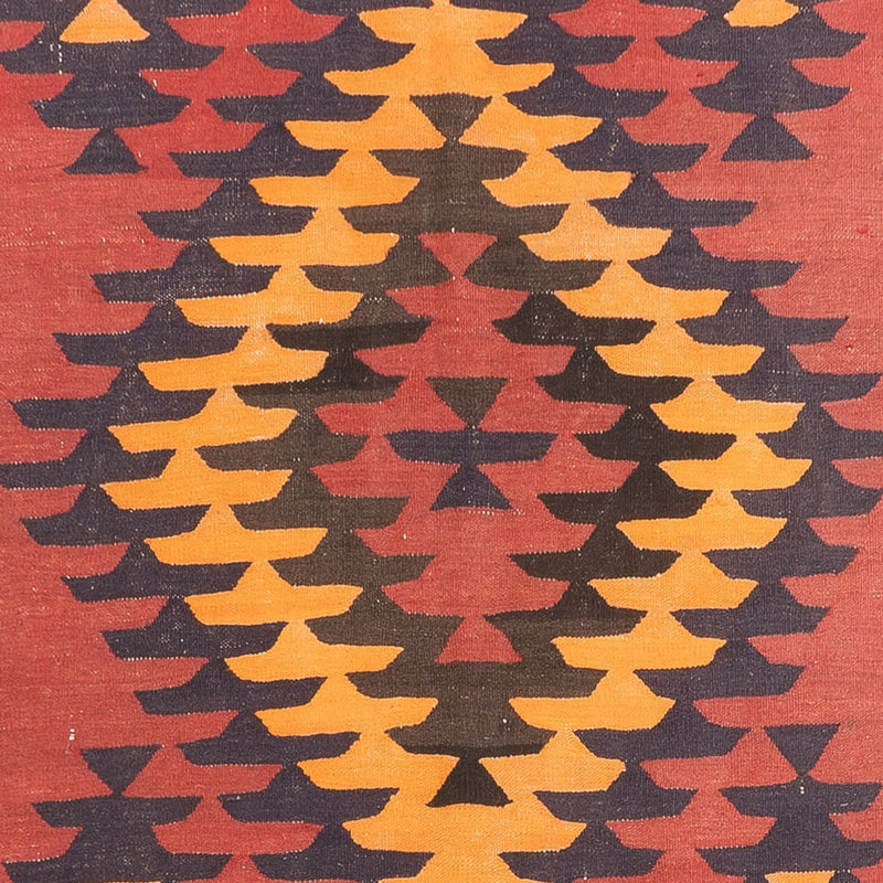 Løber Kelim-tæppe - gammelt - 423 x 140 cm - mørkerød