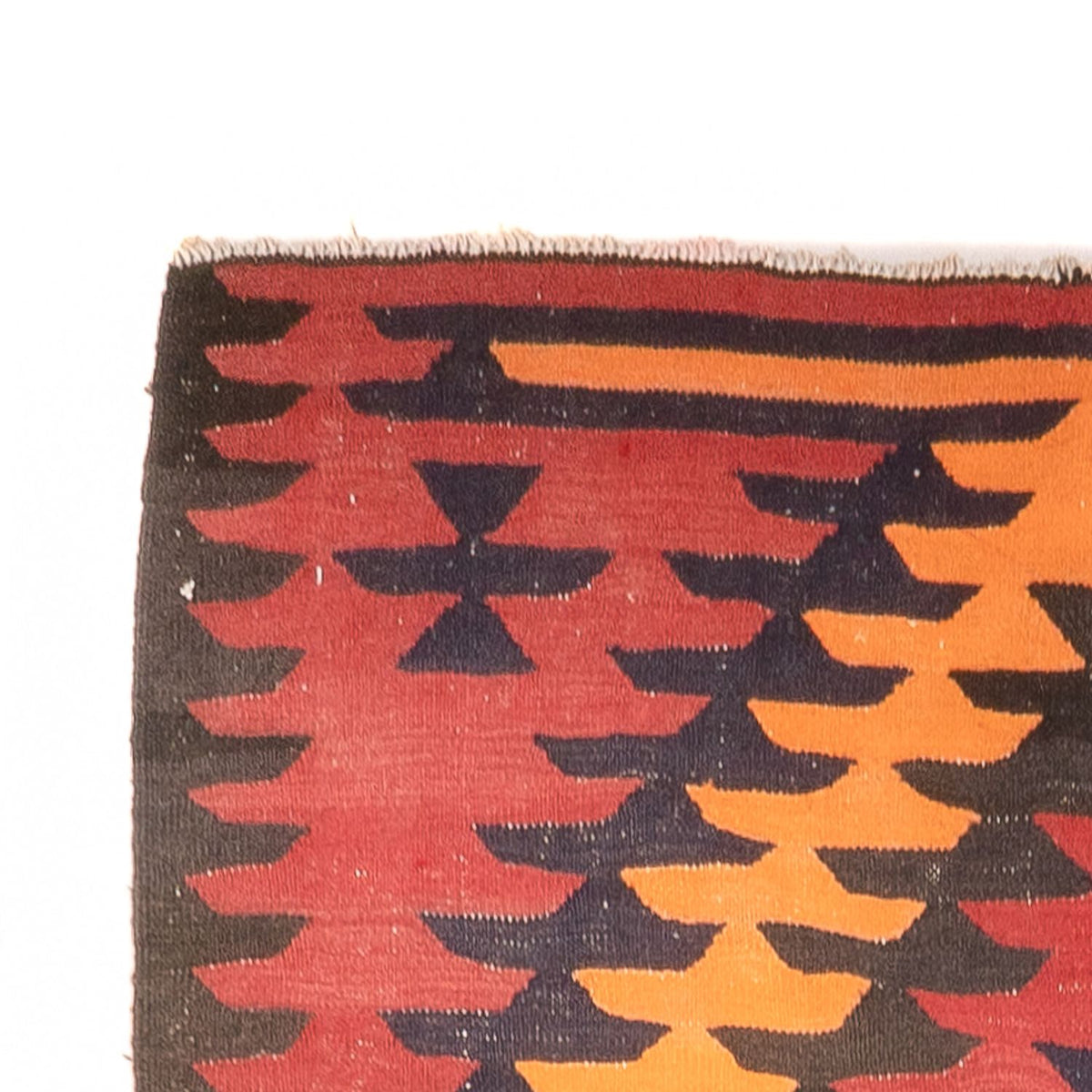 Løber Kelim-tæppe - gammelt - 423 x 140 cm - mørkerød