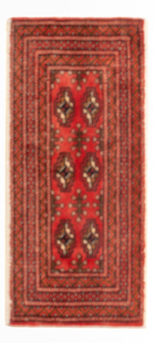 Turkaman-tæppe - 100 x 50 cm - mørkerød