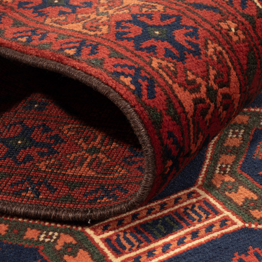 Løber Afghansk tæppe - 394 x 80 cm - mørkerød