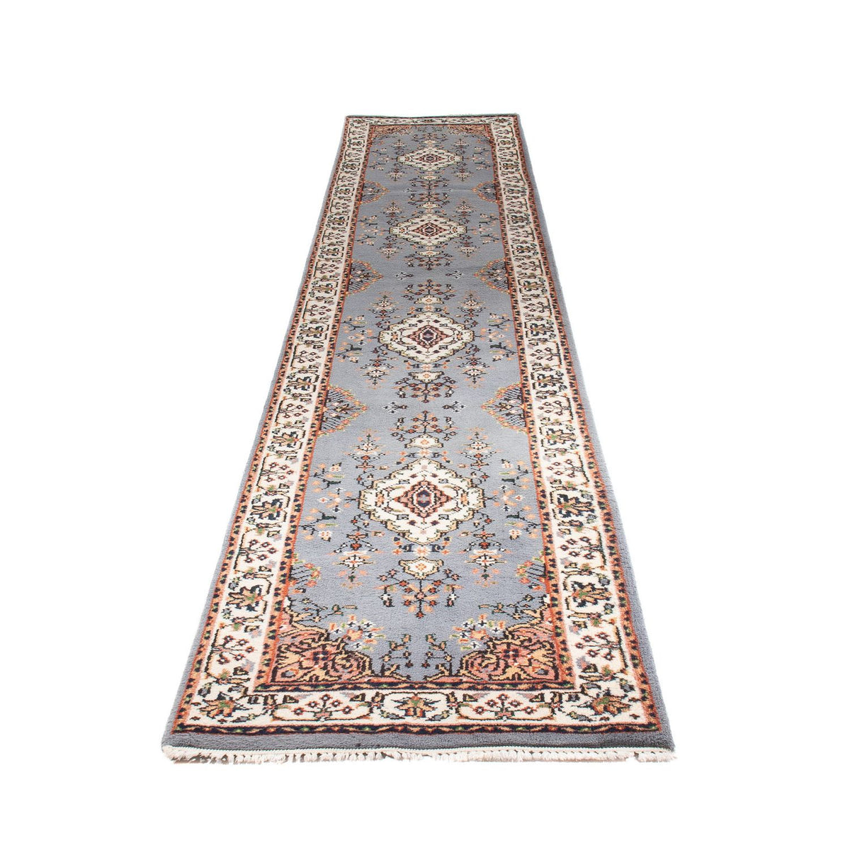 Løber Orientalsk tæppe - Indus - 400 x 80 cm - lyseblå