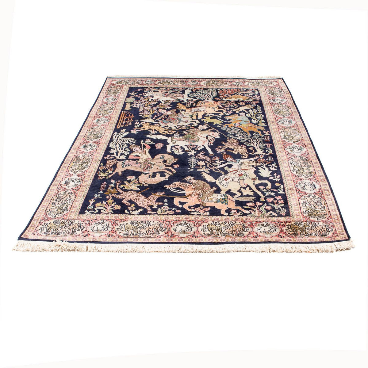Silketæppe - Kashmir Silk - 215 x 133 cm - mørkeblå