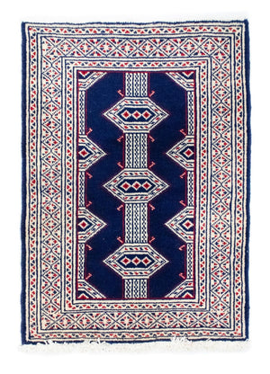 Turkaman-tæppe - 90 x 62 cm - blå