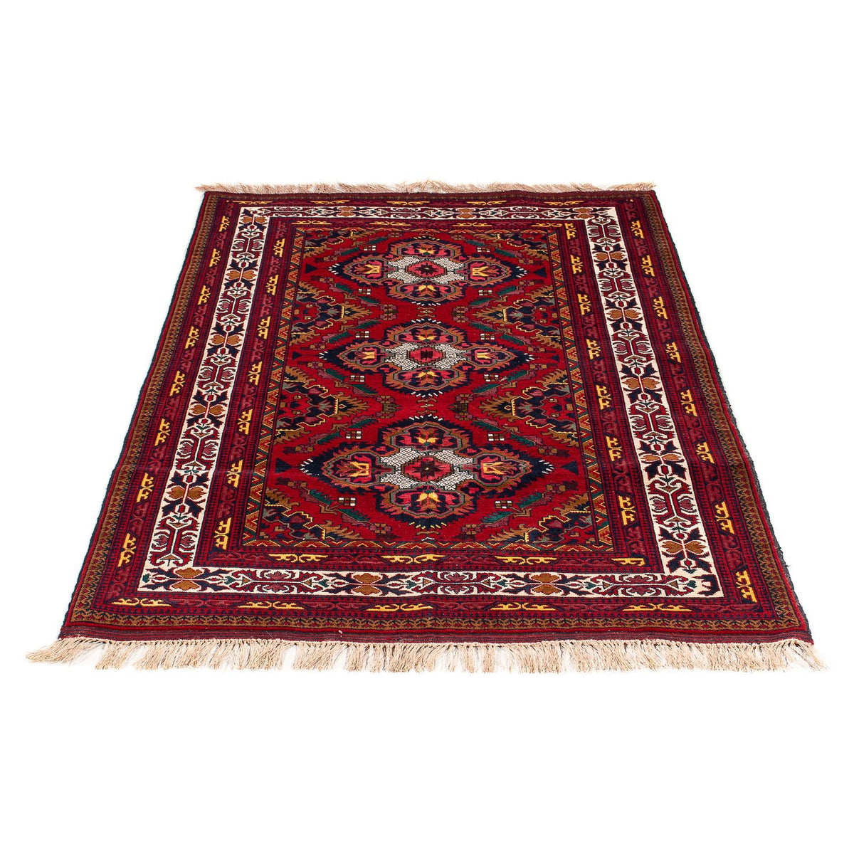 Afghansk tæppe - 145 x 93 cm - mørkerød