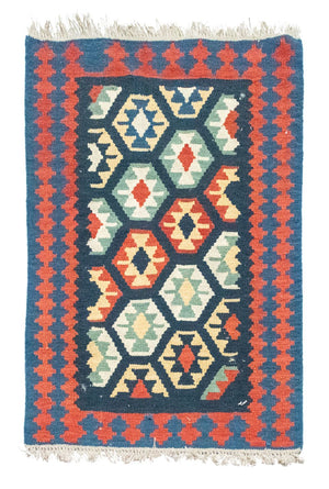 Kelim-tæppe - orientalsk - 122 x 82 cm - blå