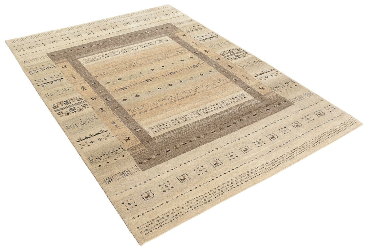 Gabbeh-tæppe - Loribaft Indus - 203 x 146 cm - mørk beige