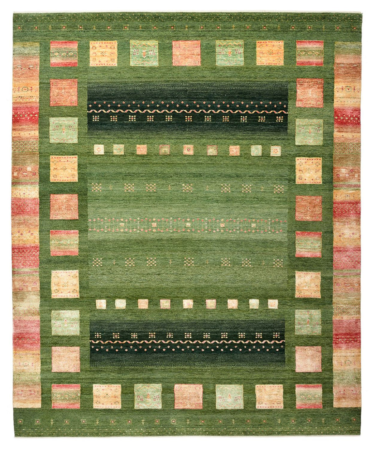 Gabbeh-tæppe - Loribaft Indus - 302 x 248 cm - grøn