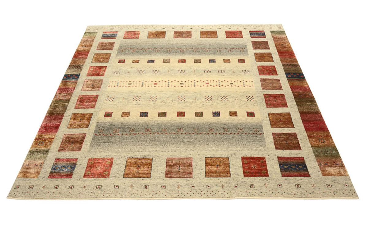 Gabbeh-tæppe - Loribaft Indus firkantet  - 254 x 251 cm - lys beige