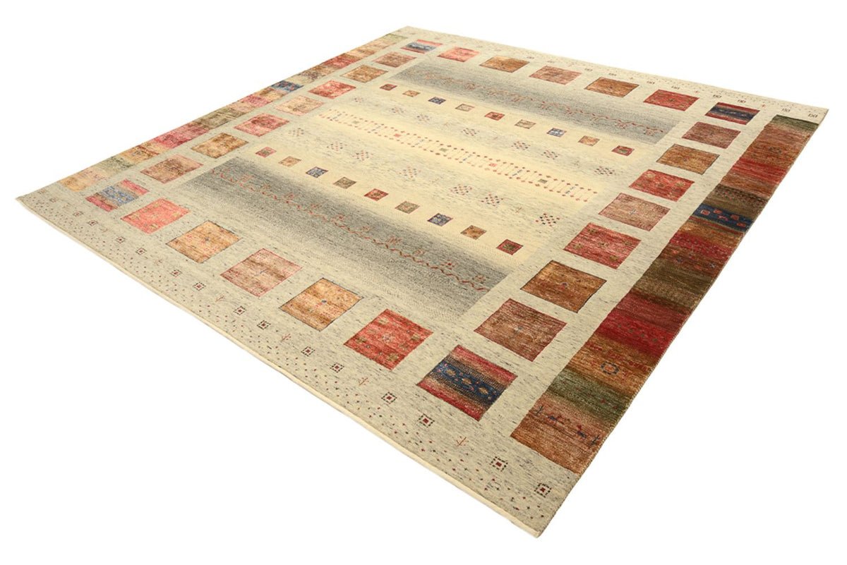 Gabbeh-tæppe - Loribaft Indus firkantet  - 254 x 251 cm - lys beige