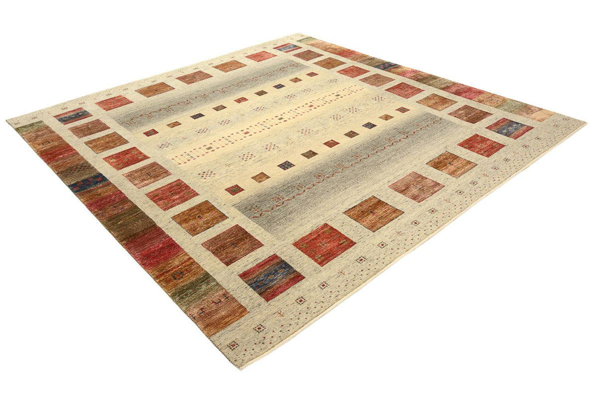 Gabbeh-tæppe - Loribaft Indus firkantet  - 254 x 251 cm - lys beige