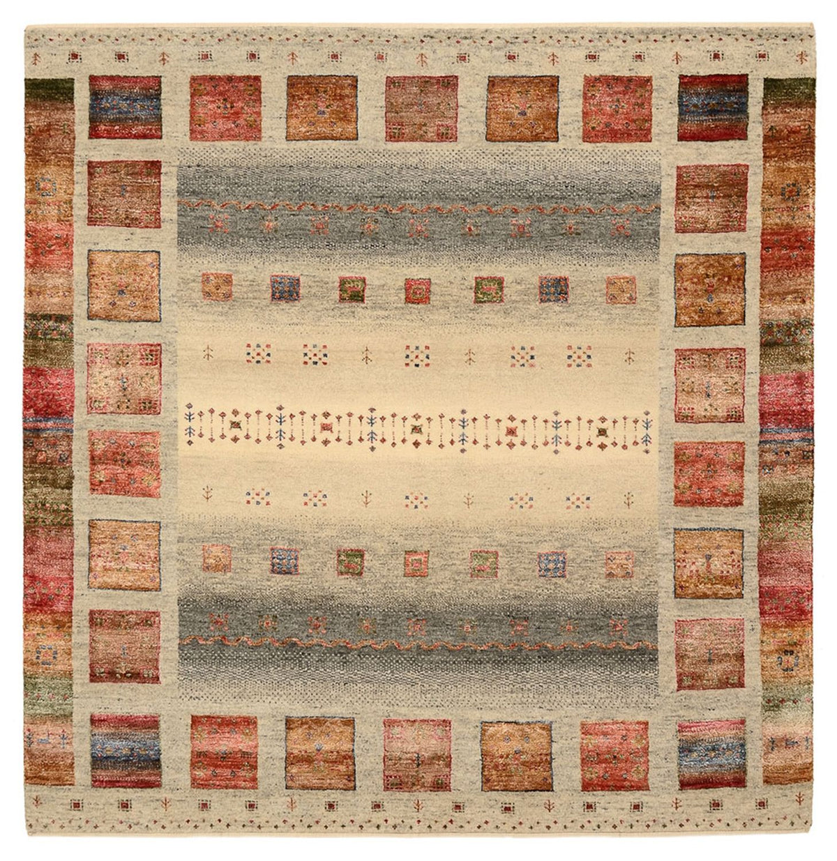 Gabbeh-tæppe - Loribaft Indus firkantet  - 156 x 156 cm - mørk beige
