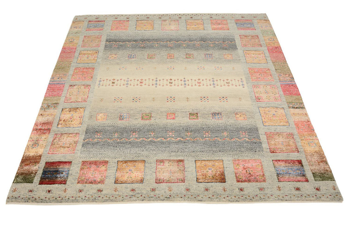 Gabbeh-tæppe - Loribaft Indus firkantet  - 156 x 156 cm - mørk beige