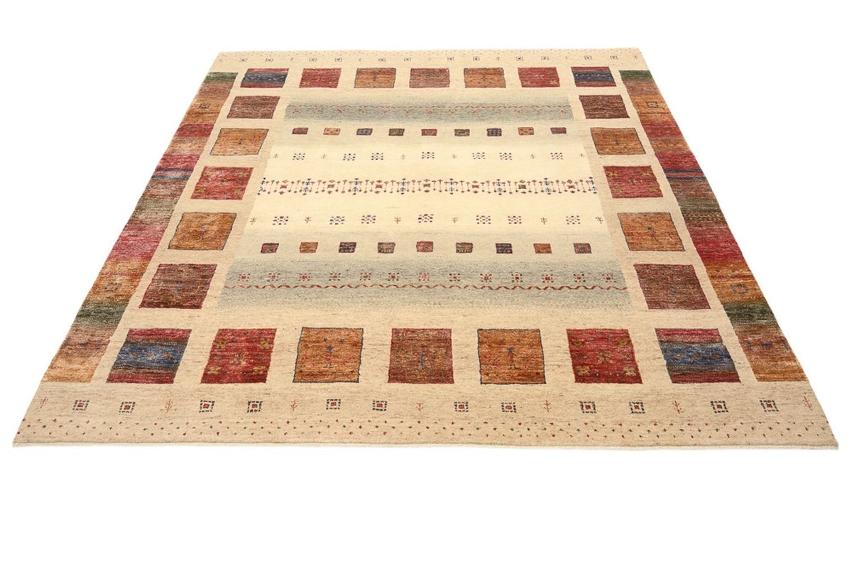 Gabbeh-tæppe - Loribaft Indus firkantet  - 206 x 204 cm - mørk beige