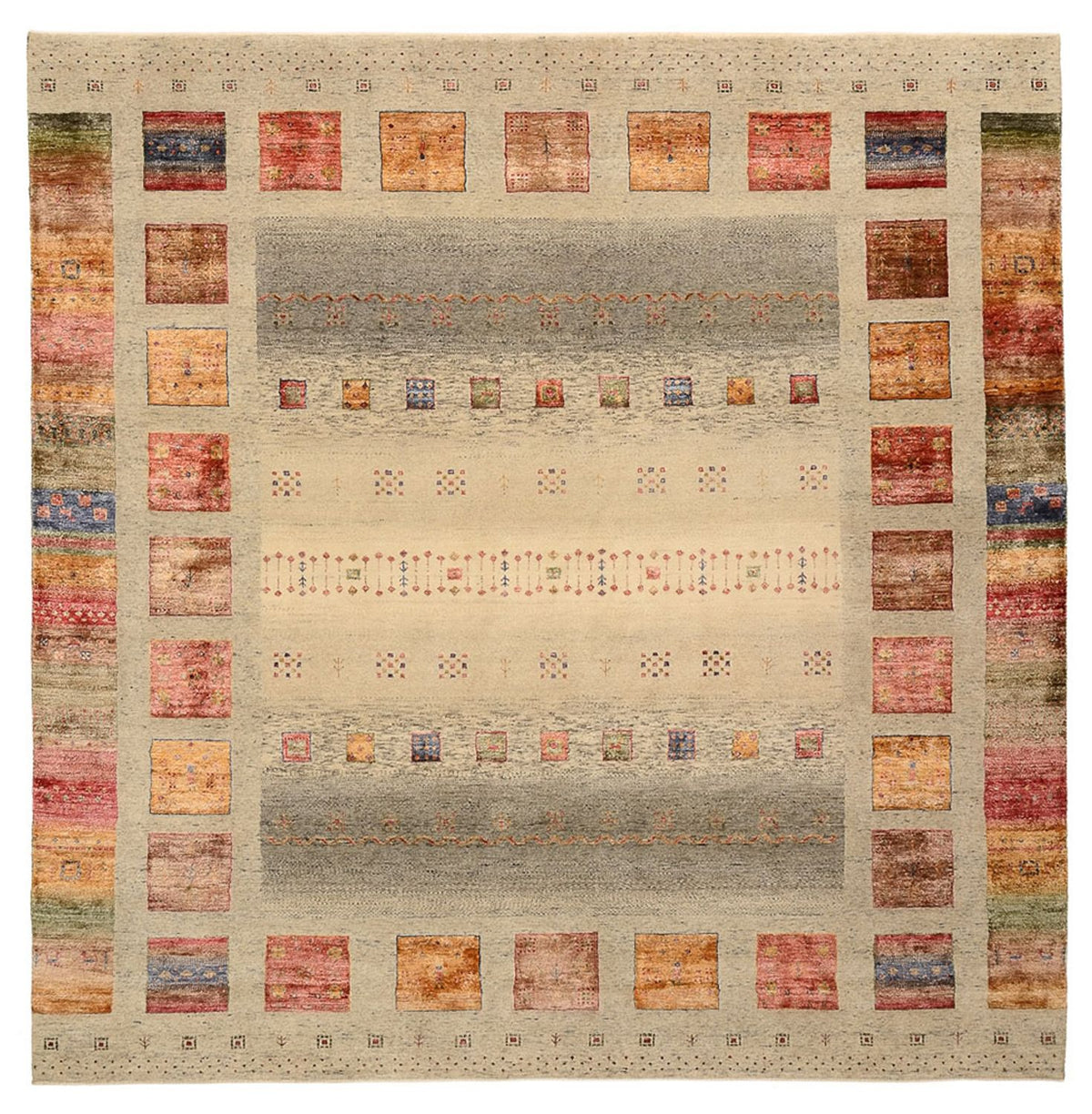 Gabbeh-tæppe - Loribaft Indus firkantet  - 249 x 248 cm - mørk beige