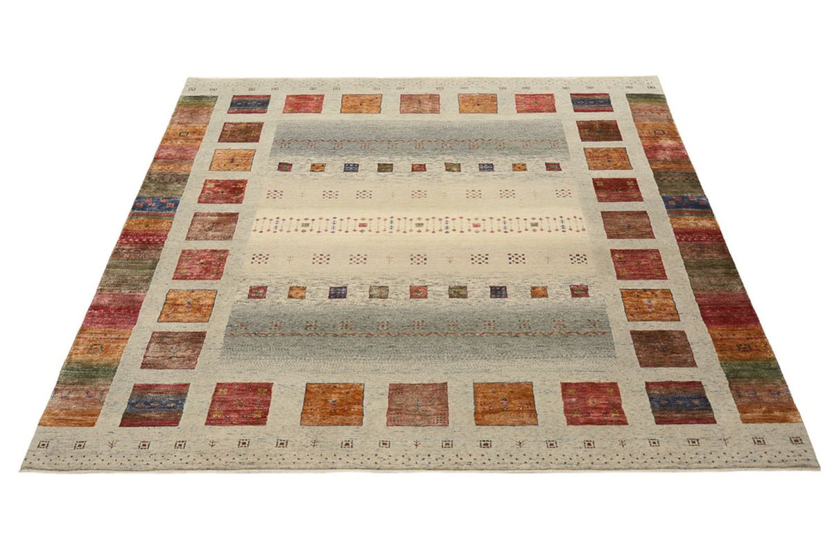 Gabbeh-tæppe - Loribaft Indus firkantet  - 249 x 248 cm - mørk beige