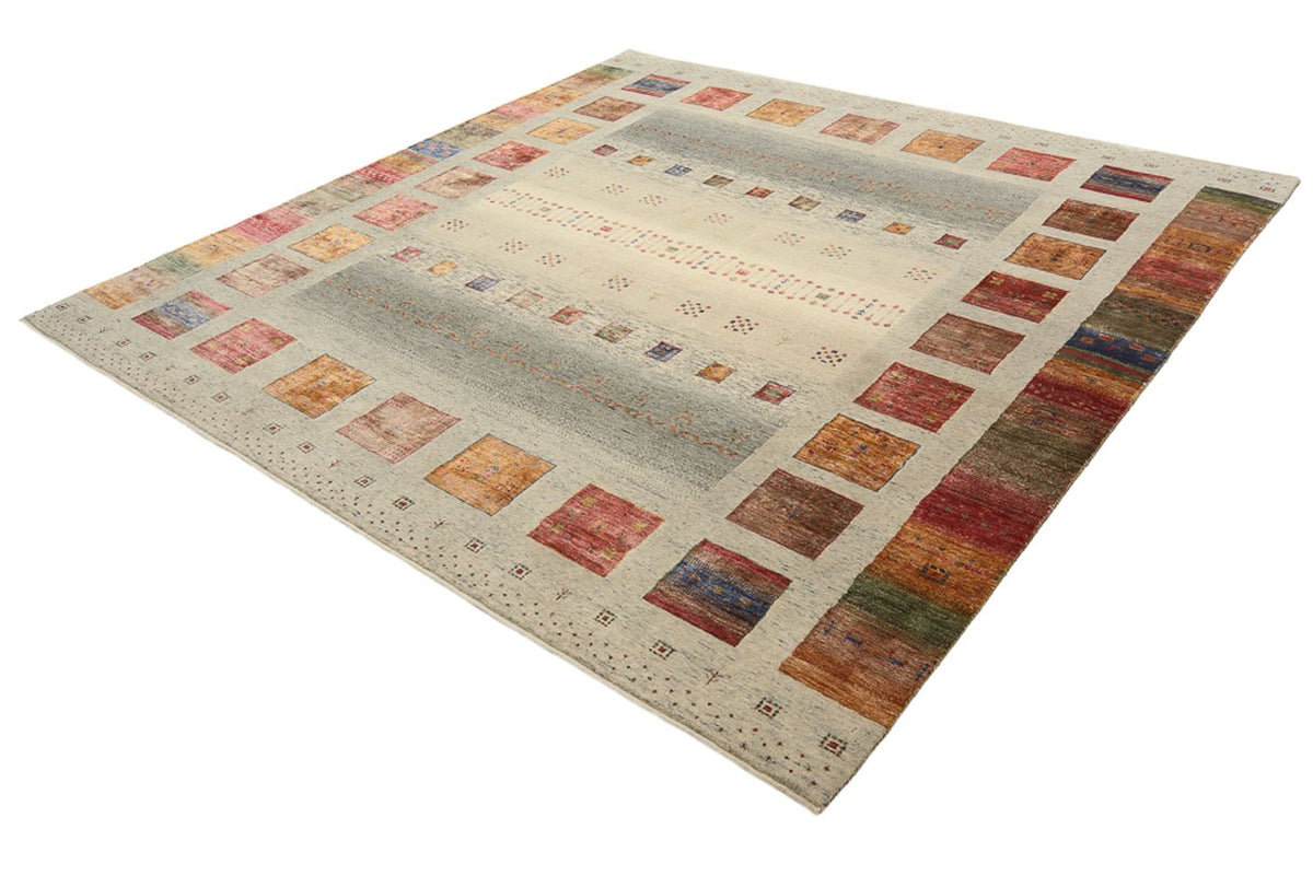 Gabbeh-tæppe - Loribaft Indus firkantet  - 249 x 248 cm - mørk beige