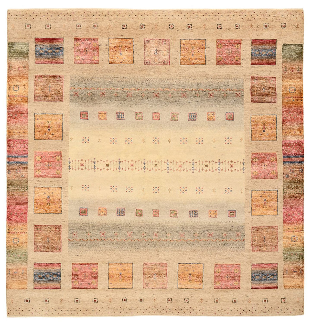 Gabbeh-tæppe - Loribaft Indus firkantet  - 204 x 202 cm - lys beige