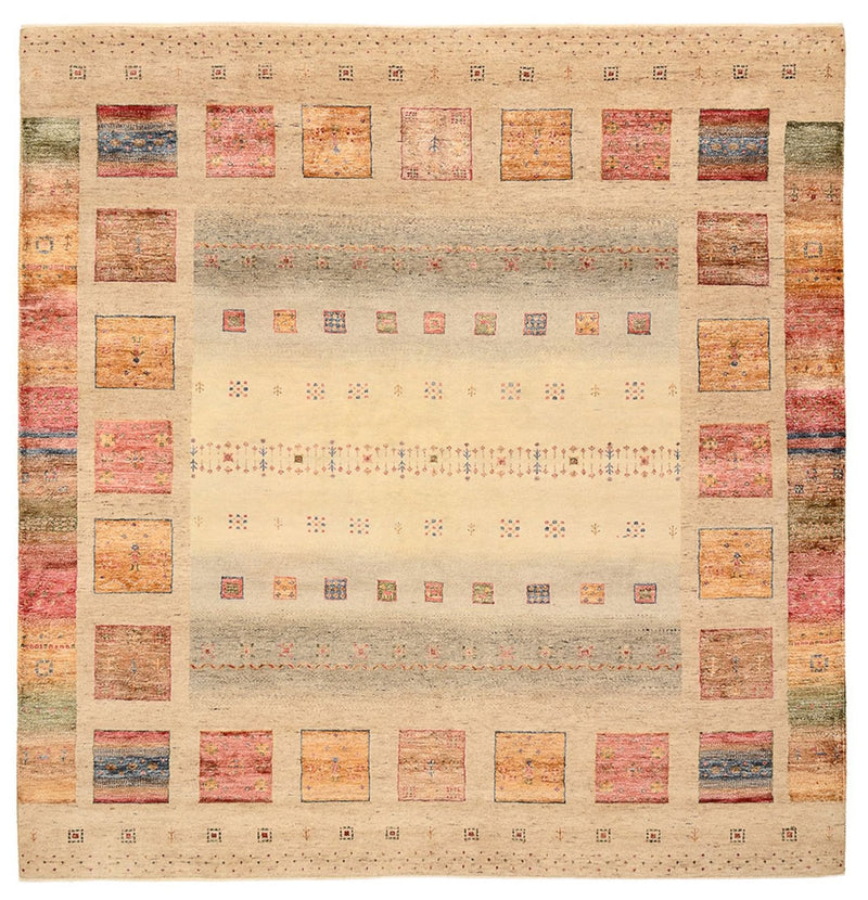 Gabbeh-tæppe - Loribaft Indus firkantet  - 204 x 202 cm - lys beige