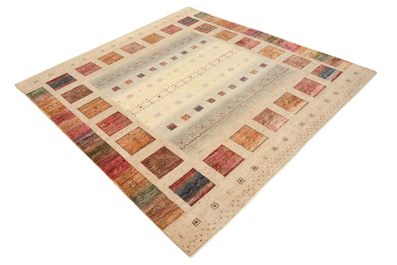 Gabbeh-tæppe - Loribaft Indus firkantet  - 204 x 202 cm - lys beige