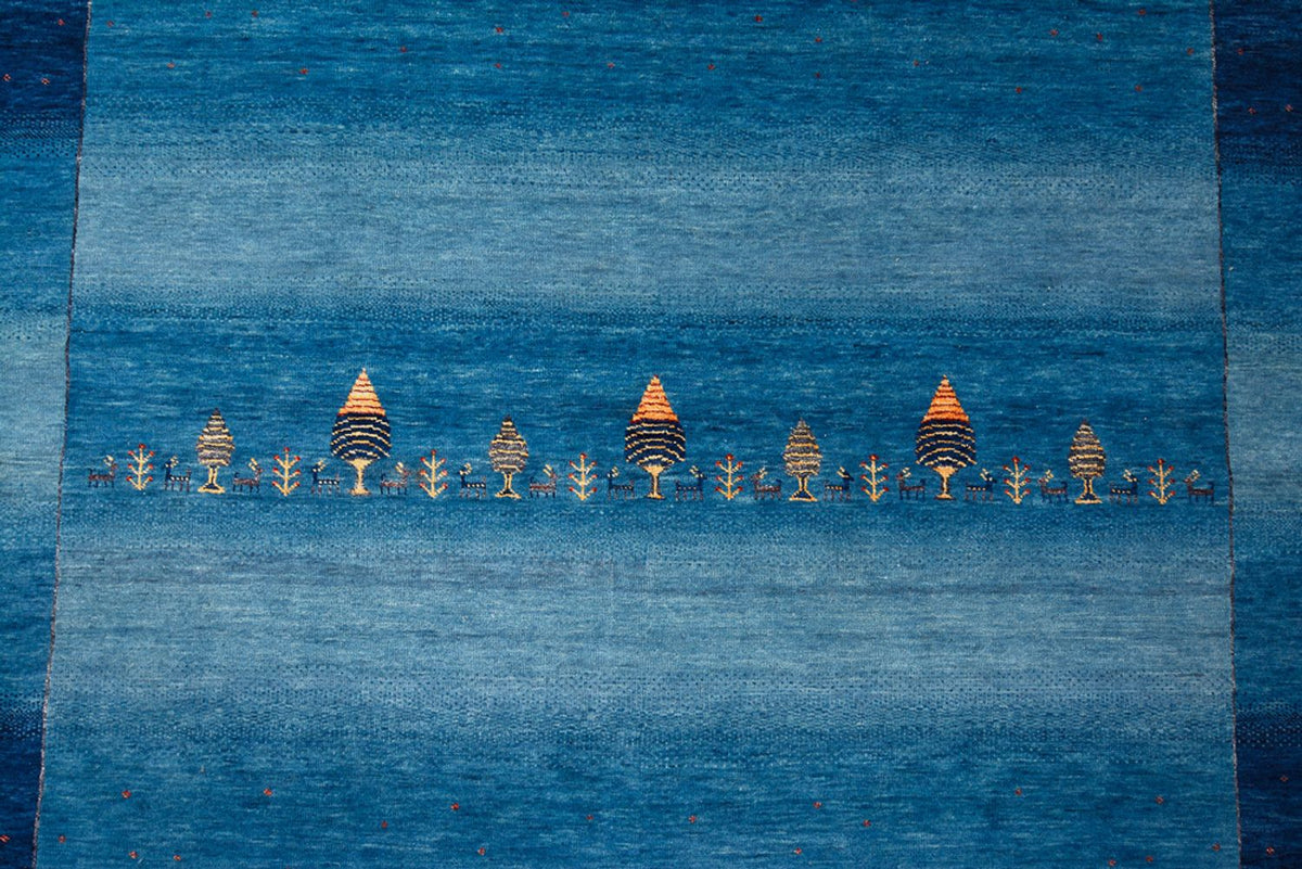 Gabbeh-tæppe - Loribaft Indus - 299 x 250 cm - havblå