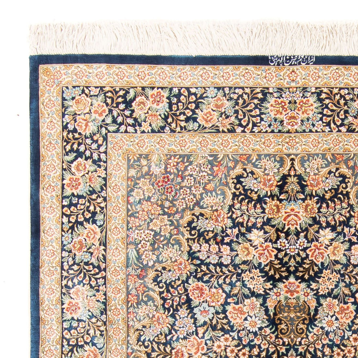 Silketæppe - Ghom Silk - Premium - 152 x 100 cm - mørkeblå