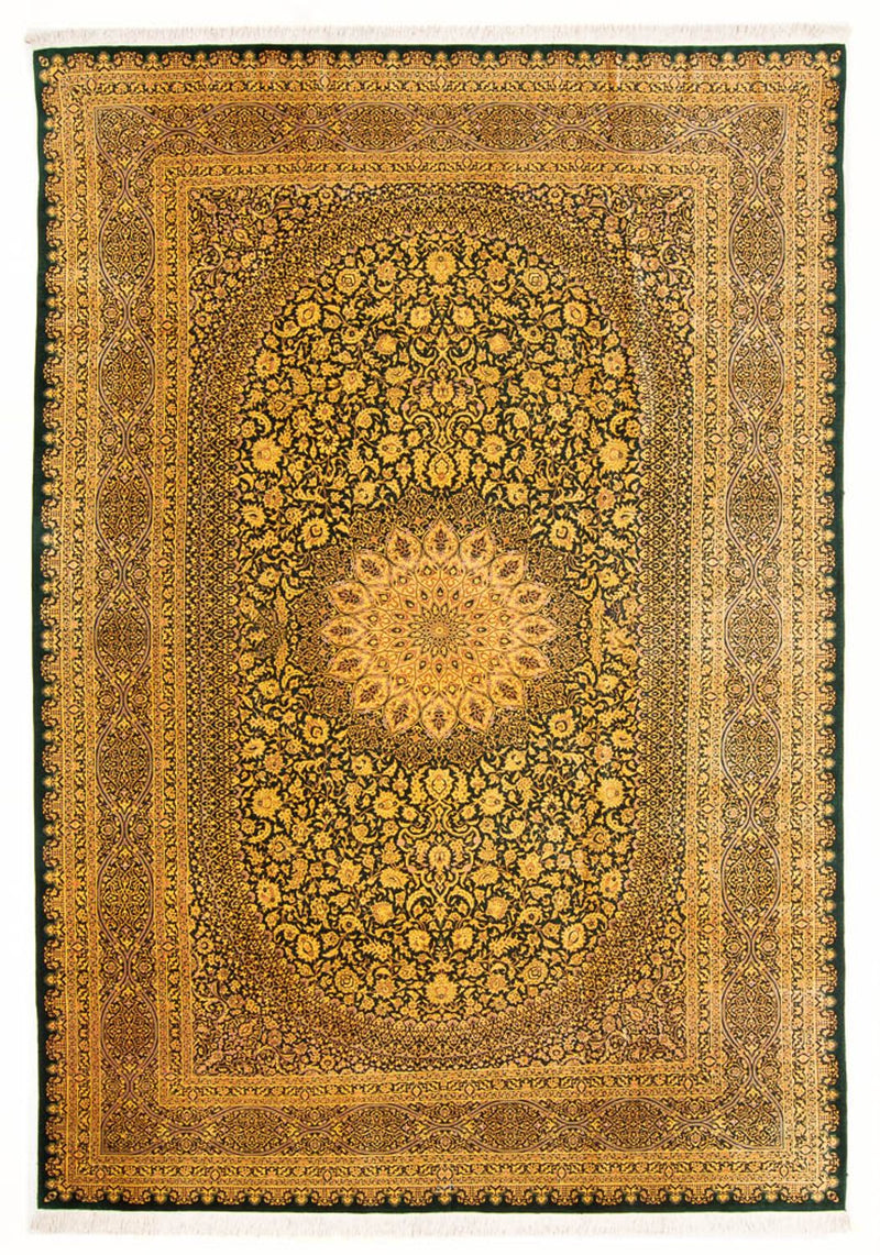 Silketæppe - Ghom Silk - Premium - 294 x 196 cm - olivengrøn