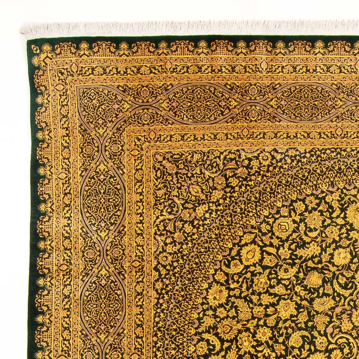 Silketæppe - Ghom Silk - Premium - 294 x 196 cm - olivengrøn