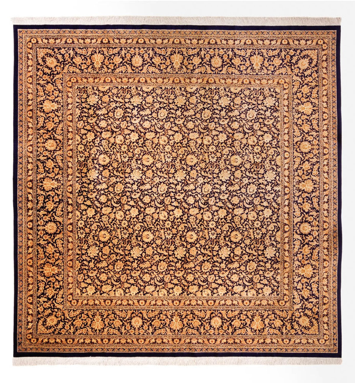 Silketæppe - Ghom Silk - Premium firkantet - 247 x 243 cm - mørk beige