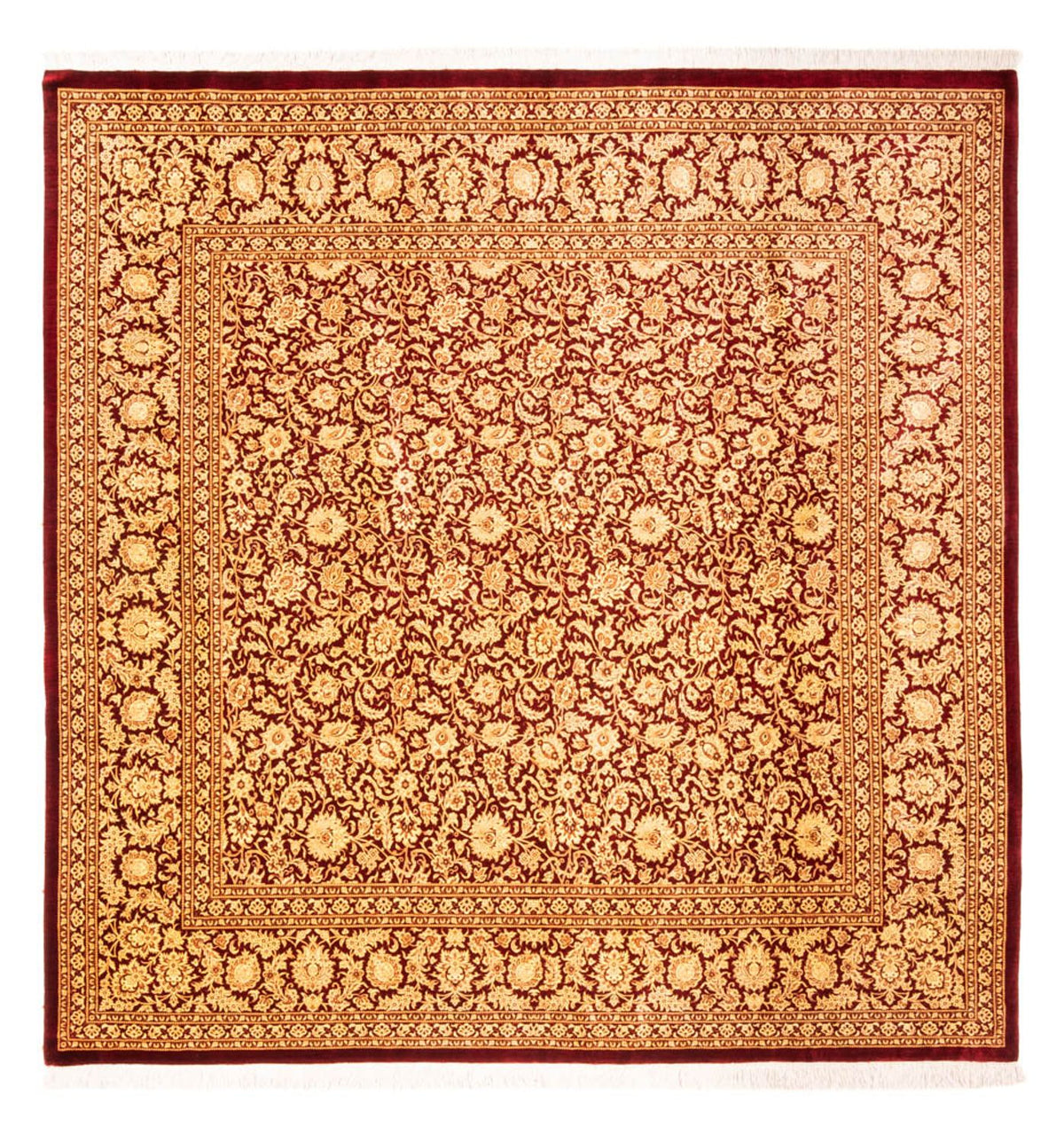 Silketæppe - Ghom Silk - Premium firkantet  - 200 x 200 cm - guld