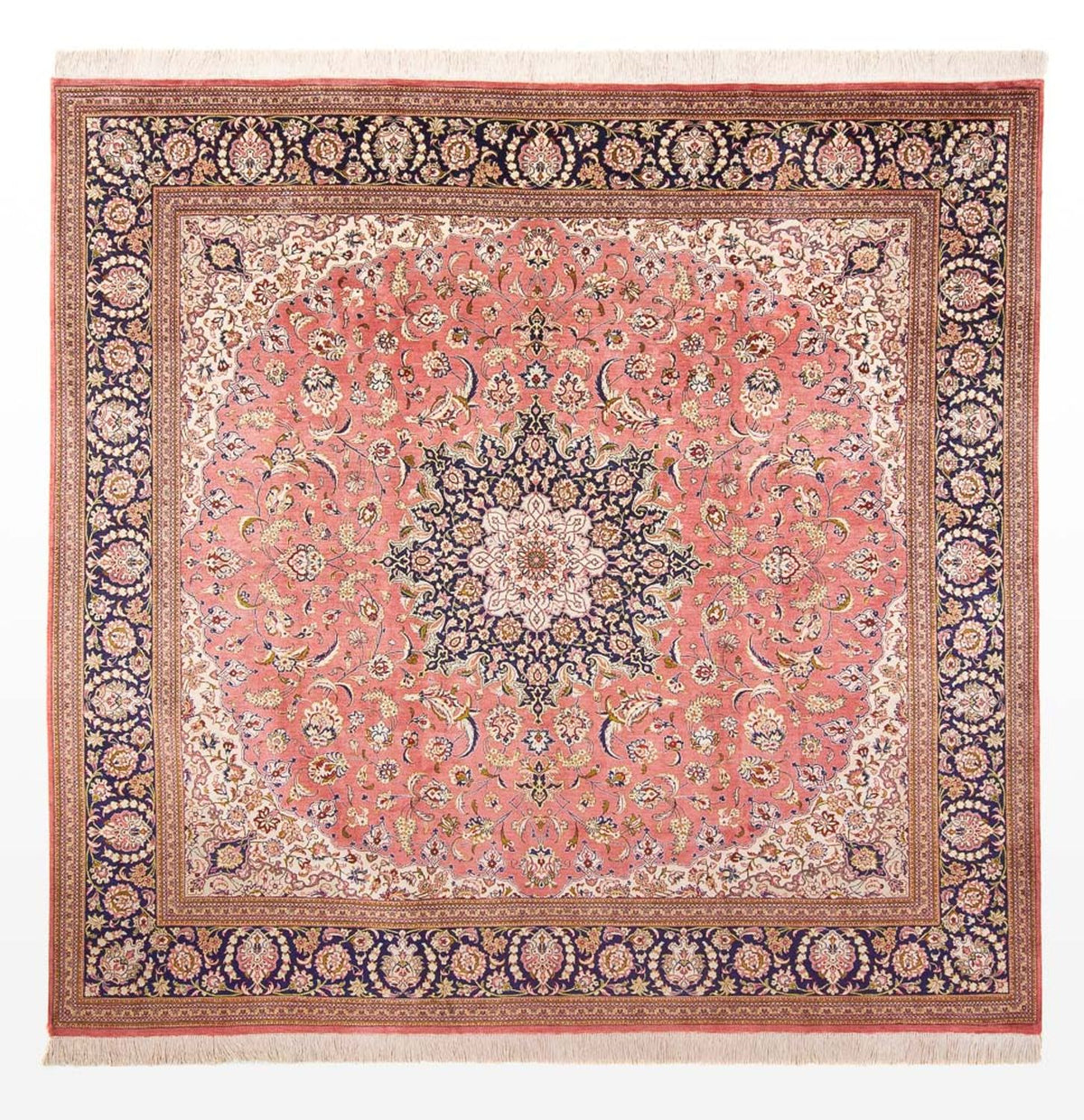 Silketæppe - Ghom Silk - Premium firkantet - 247 x 247 cm - lysrød