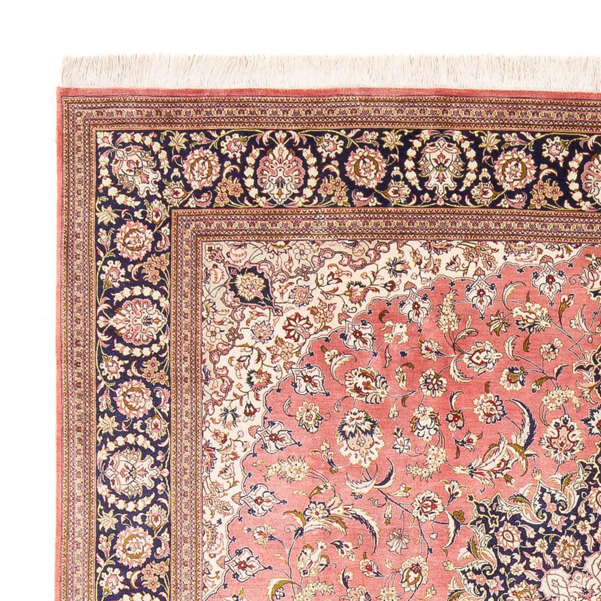 Silketæppe - Ghom Silk - Premium firkantet - 247 x 247 cm - lysrød