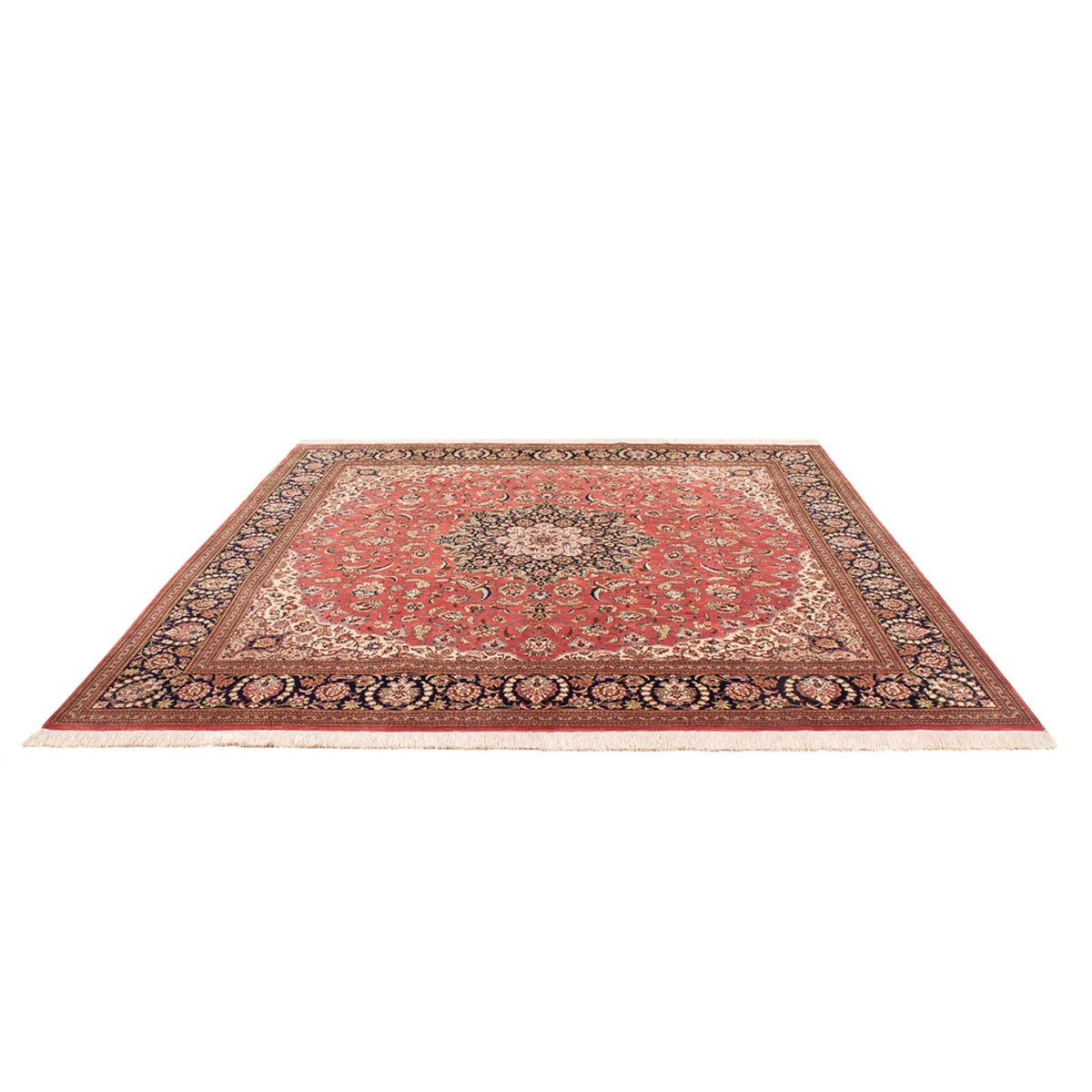 Silketæppe - Ghom Silk - Premium firkantet - 247 x 247 cm - lysrød