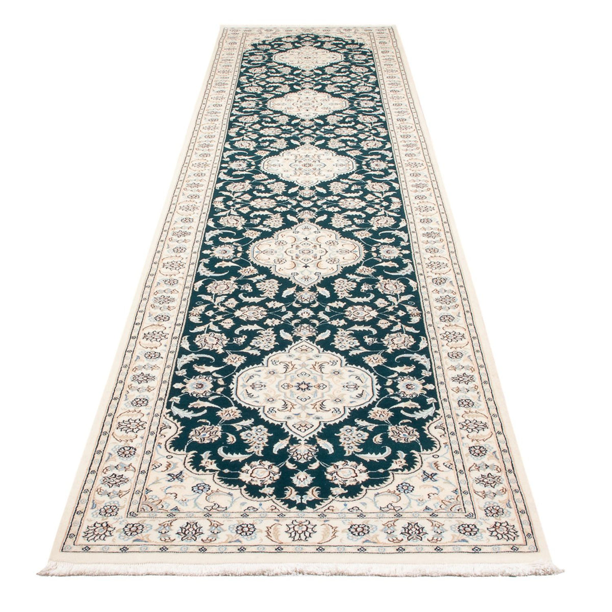 Løber Persisk tæppe - Nain - Premium - 397 x 88 cm - mørkeblå